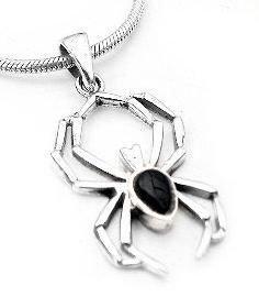 Black Onyx Widow Sterling Silver Spider Pendant Charm