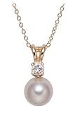 Akoya Cultured Pearl 7.0-7.5mm Pendant w/ Diamond (.10ctw) on 18k Yellow Gold Chain, 18