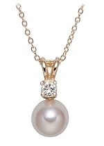 Akoya Cultured Pearl 7.5-8.0mm Pendant w/ Diamond (.15ctw) on 18k Yellow Gold Chain, 18"