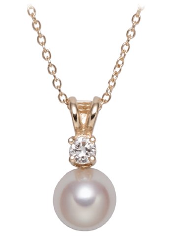 Akoya Cultured Pearl 7.0-7.5mm Pendant w/ Diamond (.10ctw) on 18k Yellow Gold Chain, 18"