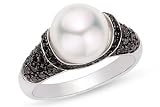 9-10mm Cultured South Sea Pearl and 5/8 Carat Black Diamond Ring 14K White Gold
