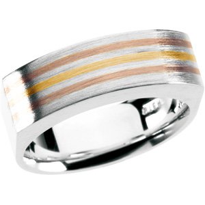 Genuine IceCarats Designer Jewelry Gift Sterling Silver/18K Yellow/18K Rose Gold Wedding Band Ring Ring. Size 11.00 Fash Ring W/18Ky & 18Kr Insert In Sterling Silver/18K Yellow/18K Rosegold Size 11