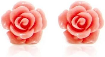 Libaraba Women's Rose Flower Earrings,Magnetic Ear Clip (Pink)