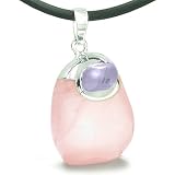 Brazilian Healing Tumbled Rose Quartz Crystal and Tumbled Amethyst Amulet Charm Dipped in Silver Pendant Necklace Reviews