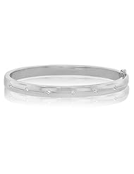 14K White Gold Ladies Hollow Accented With Zirovsky Crystals 6.0mm Wide Bangle Bracelet