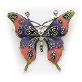 Sterling Silver Marcasite and CZ (Cubic Zirconia) Enameled Butterfly Pin
