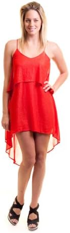Tiered Spaghetti Straps Gold Sparkle Hi-Low Dress Red Small