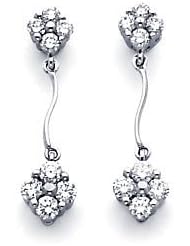 18k White Gold Round Diamond Flower Dangle Earrings (G Color, I1 Clarity)