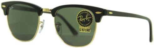 Ray Ban RB 3016 Clubmaster W0365 Black/Gold G-15 Green Lens Sunglasses 51mm