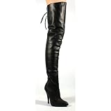 Legend 5 Inch Sexy Thigh Boot With Lace At The Rear Black Leather High Heel Boot Pleaser