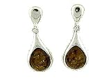 Sterling Silver Cognac Amber Teardrop Earrings