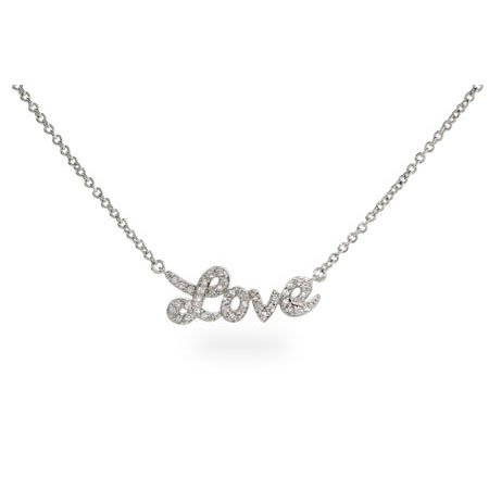 Sterling Silver Cursive Love CZ Necklace