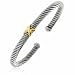 Designer 14K Solid Gold X and Silver Cable Design Bangle