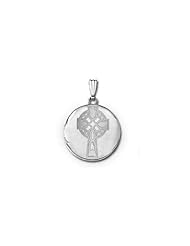 14k White Gold Round Celtic Cross Locket 3/4 in x 3/4 in