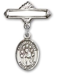Sterling Silver Baby Badge with St. Felicity Charm and Polished Badge Pin