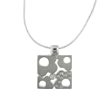 Sterling Silver Square With Cz Stones Necklace Pendant - For Valentines Day Gift