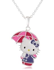 Girls Hello Kitty Silver-Plated Brass Enamel Umbrella Pendant Necklace