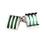 Distinctive 3-Stripe Green Silver Square Cufflinks with Presentation Box