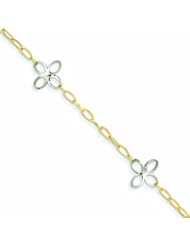 Genuine 14K Two-Tone Oval Links With Open Flowers Bracelet 7.5 Inches 1 Grams Of Gold 100% Satisfaction Guaranteed.