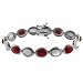 Sterling Silver Genuine Mother of Pearl and Simulated Red Coral Stone Oval Link Bracelet
