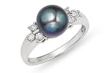 1/5 Carat Diamond and Cultured Freshwater Black Pearl 14K White Gold Ring