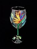 Bird of Paradise Design - Hand Painted - Wine Glass - 8 oz..