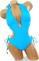 Sexy Trendy Swimwear 2008 Hottest Style Monokini 1 One Piece Solid Blue Tie Side Swimsuit
