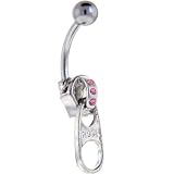 Passion Pink Gem ROSE ZIPPER Belly Ring