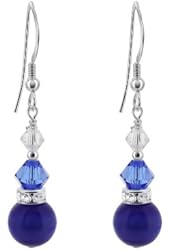 925 Sterling Silver Blue Cats Eye and Handmade Dangle Earrings Made with Swarovski Crystal Elements