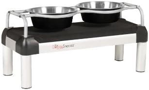 DoggySnooze Large High Diner for Dogs, Black with Silver Frame
