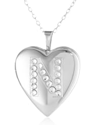 Momento Lockets Silver Swarovski Crystal Initial N Locket Necklace, 18"
