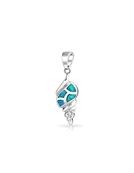Bling Jewelry CZ Nautical Seashell Blue Opal Gemstone Pendant Sterling Silver