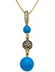 Carlo Viani® Blue Turquoise Pendant with Brown Diamonds and Citrine in 14 kt Yellow Gold
