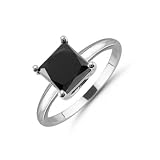 0.50cttw Natural Treated Black Princess-Cut Diamond (AAA-Clarity, Black-Color) Solitaire Ring in 14K White Gold.