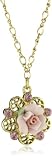 1928 Bridal Porcelain Rose Pink Crystal Necklace