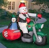 6 FT - Gemmy Christmas Airblown Inflatable - Snowman Riding Motorcycle with Penguin in Side Car