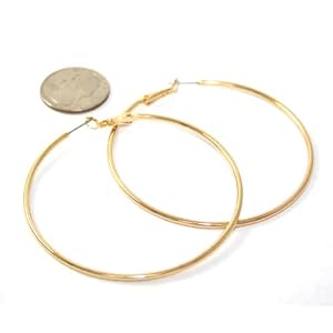 Beautiful 24k Gold Layered GL Large 2.5 Hoop Earrings - Lifetime Warranty! Comes Gift Boxed (he1)