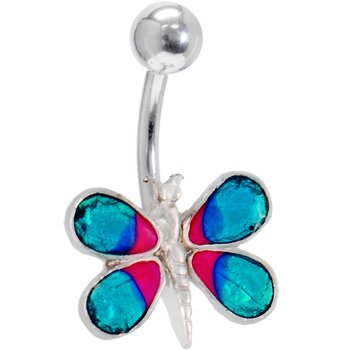 Enamel DRAGONFLY - TEAL Belly Button Navel Ring