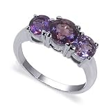 Sterling Silver Round Cut Amethyst Gemstone 3mm Band Ring Size 4.5,5,5.5,6,6.5,7,8,8.5,9,10