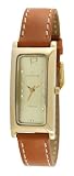 Peugeot Women's 3029G Gold-tone Rectangle Crystal Marker Tan Leather Strap Watch