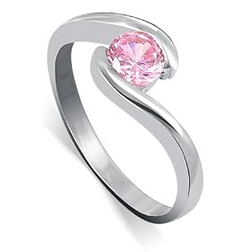 LWRS149 .925 Sterling Silver Solitaire Pink Cubic Zirconia Round Promise Band Ring Size 5, 6, 7, 8, 9: Jewelry