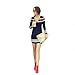 Navy Style Stripes Ladies Women Knitted Warm Long Sleeve V Neck Tops Mini Dress