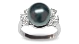 Size 5 18K white gold Phallaina Black Tahitian south sea cultured pearl and diamond ring