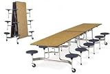 Folding Mobile Cafeteria Table 120L Gray Nebula Top 12 Navy Seats
