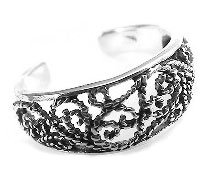 Sterling Silver Antiqued Roped Filigree Scroll Toe Ring