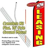 Now Leasing (Red/Yellow) Feather Banner Flag Kit (Flag, Pole, & Ground Mt)