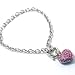 Designer Inspired Pink Crystal Puff Heart Charm Toggle Bracelet - White Gold Plated