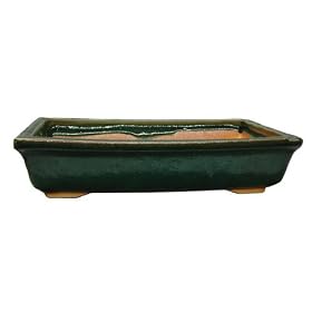 Large rectangle bonsai planter / pot - chinese ceramic, green glazed