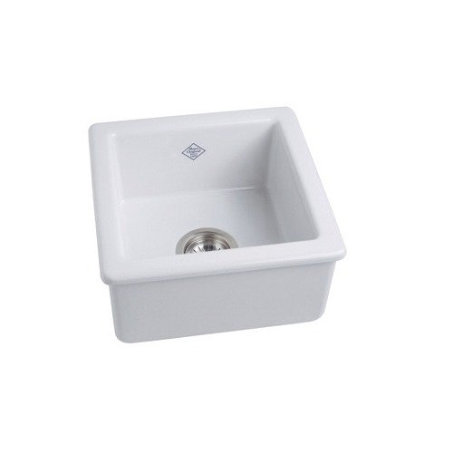Rohl RC1515WH 15-Inch by 15-Inch by 7-17/32-Inch Deep Single Bowl Undermount or Drop Fireclay Kitchen or Prep Sink in White