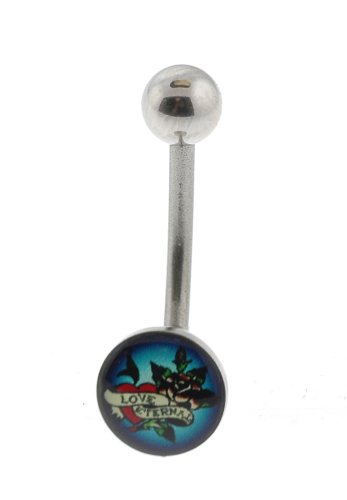 Genuine Ed Hardy Stainless Steel Belly Ring - Love Eternal Logo in 8mm - 14 Gauge - 5mm Ball - Sold Individually